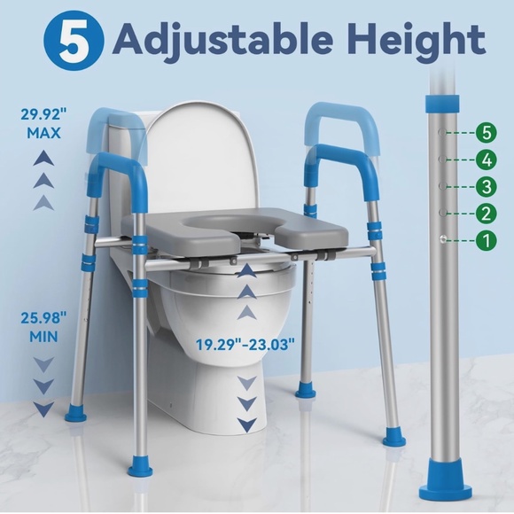 LOYODA Raised Adjustable Padded Toilet Seat w/Handles For Seniors, Disabled NIB - Picture 4 of 6